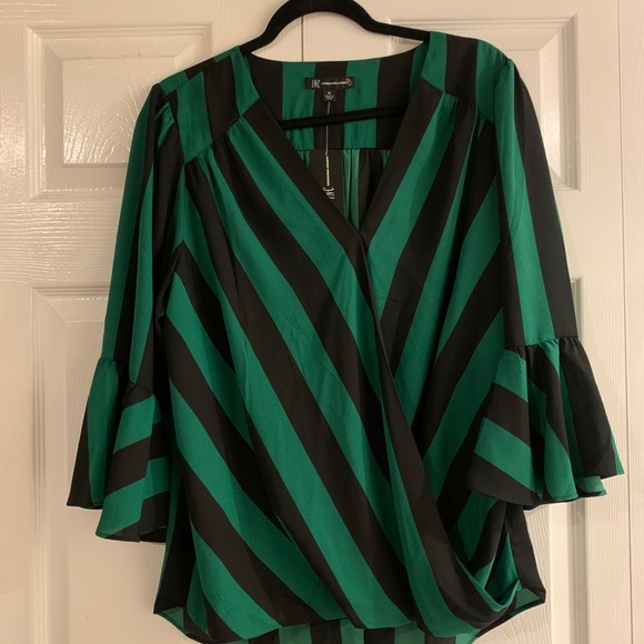INC Striped Mock-Wrap Blouse - Picture 2 of 5